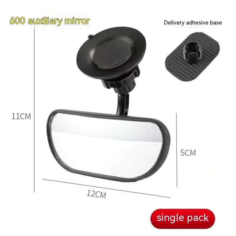 Black 360-degree rotation car rearview mirror with ABS glass and sucker mount