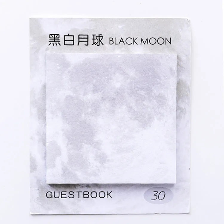 Square 7.3cm sticky notes with oil painting planet designs including Earth, Mars, Mercury, Pluto, and moon variations