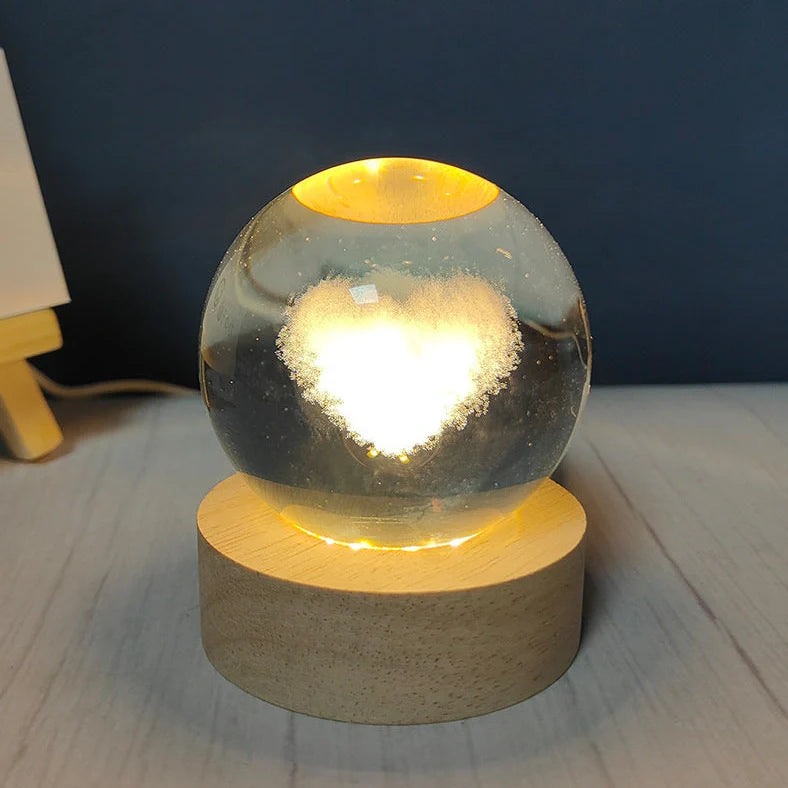White crystal ball night light with USB plug showing uniform illumination and decorative design options