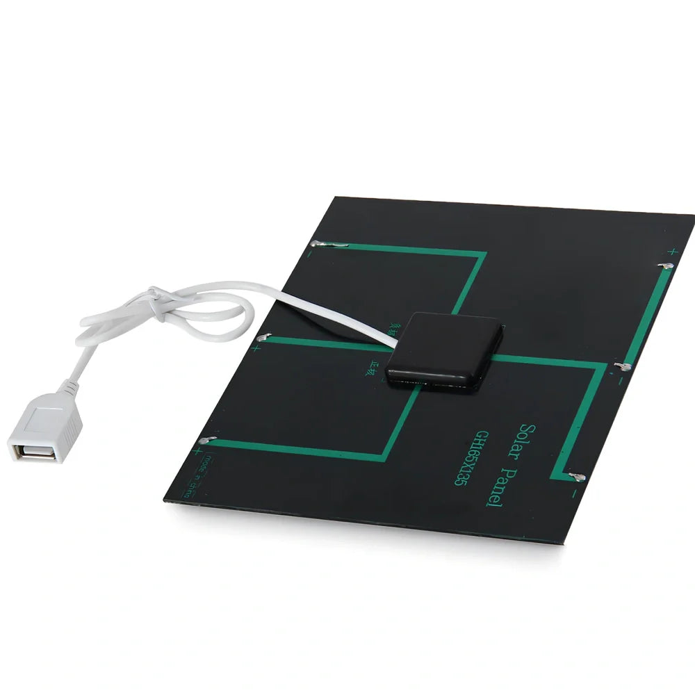 6V 3.5W solar charger panel measuring 165x135mm with USB port for mobile device charging