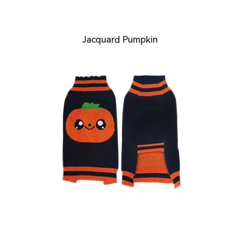 Halloween dog sweater in orange and black designs for small to XL dogs