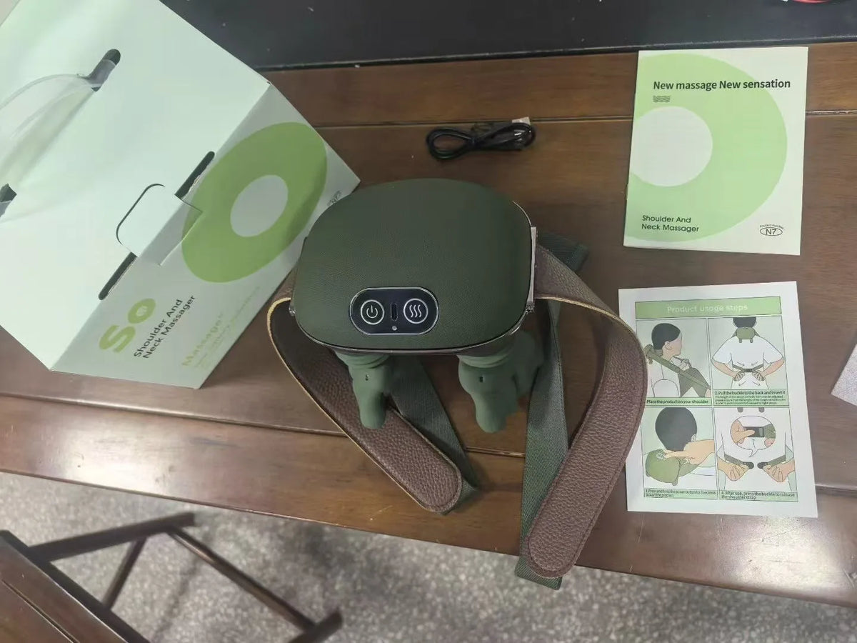 Dark green USB cervical trapezius neck massager with timing function for family use