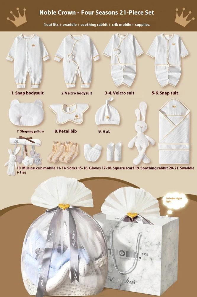 Newborn baby gift box set with 18-23 clothing pieces including cardigans and suits for babies 0-12 months