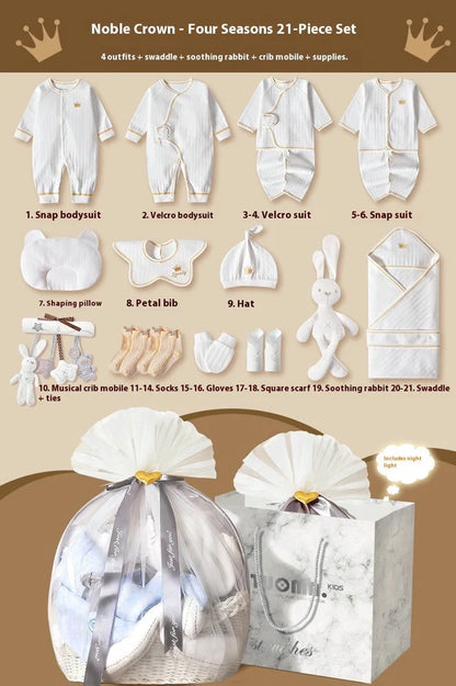 Newborn baby gift box set with 18-23 clothing pieces including cardigans and suits for babies 0-12 months