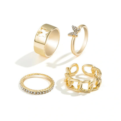Trendy Adjustable Butterfly Couple Rings Set in gold and silver, perfect for punk style lovers