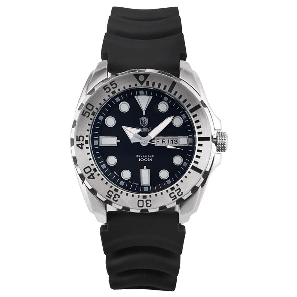 Men's waterproof luminous sports watch showing blue dial with steel strap option