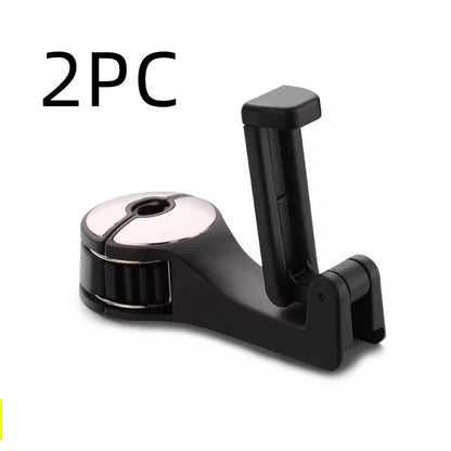 360° rotating car headrest hook phone holder in black, beige, red, or blue