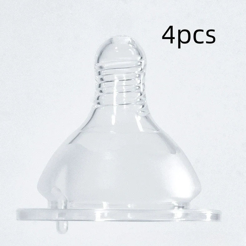 Transparent newborn feeding bottle with wide mouth and cross-hole silicone nipple for infants 0-3 months