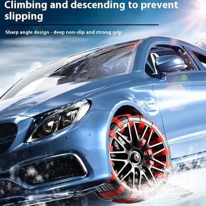 Emergency plastic double-tooth nonskid chain ribbon for universal car tyre grip, shown flat