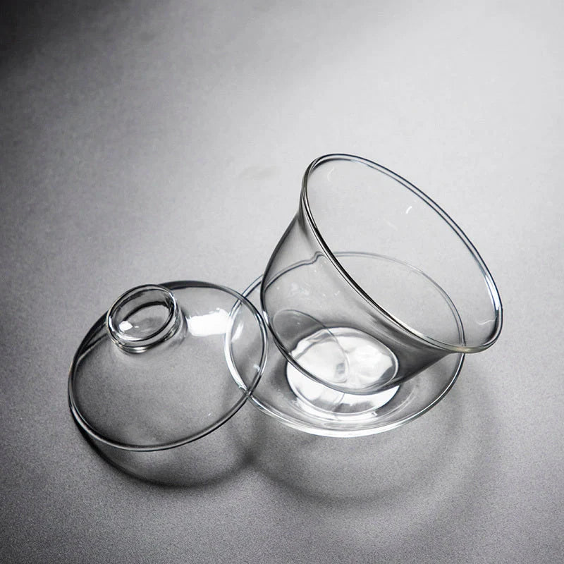 Pyrex Sancai Gaiwan Tea Cup - Elegant Heat-Resistant Glass Tea Cup for Connoisseurs