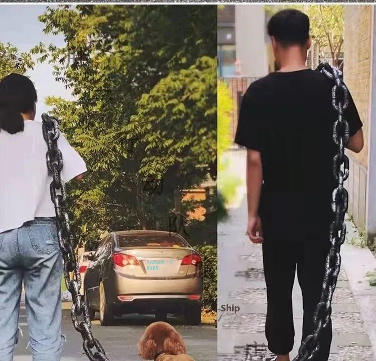 Dog leash simulation prop in antique silver, bronze, or black colour with PP material and length options for video spoofs
