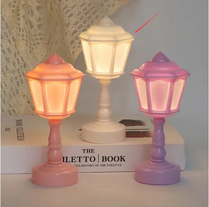 Retro pagoda styled night lamp with geometric design in light purple colour