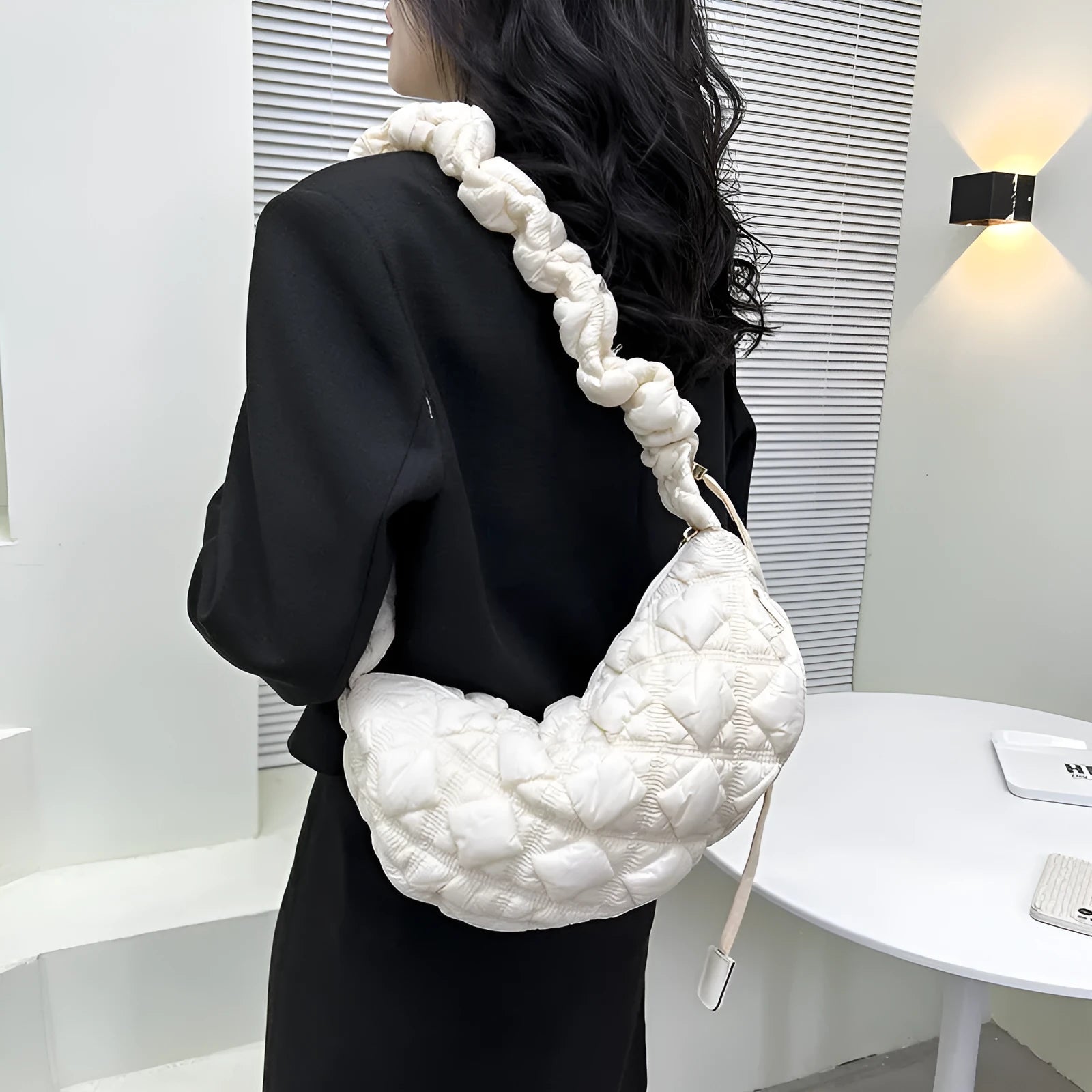 Women's Cloud Underarm Bag in nylon with 35cm width, 20cm height, and 120cm strap in a solid colour option