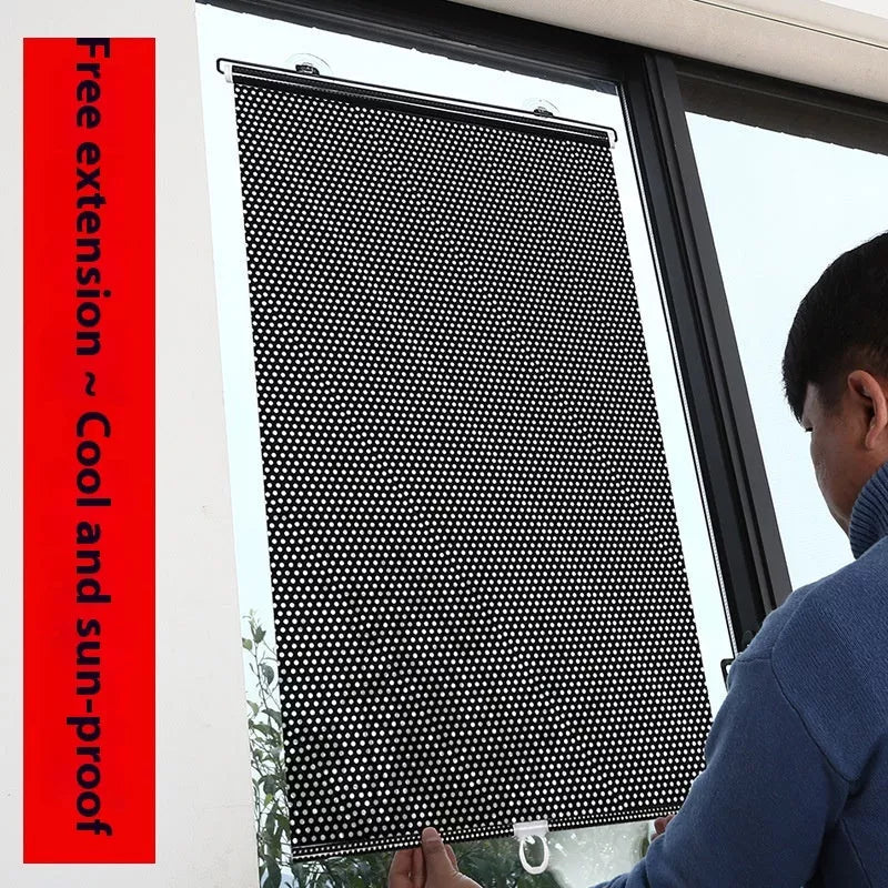 PVC household window sun protection shutter with suction cups in black dots and silver laser options