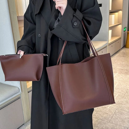 Women's PU single shoulder bag, horizontal square, 44x11x29cm, with synthetic leather lining and stitching, in grey, coffee, black, white, khaki or light brown