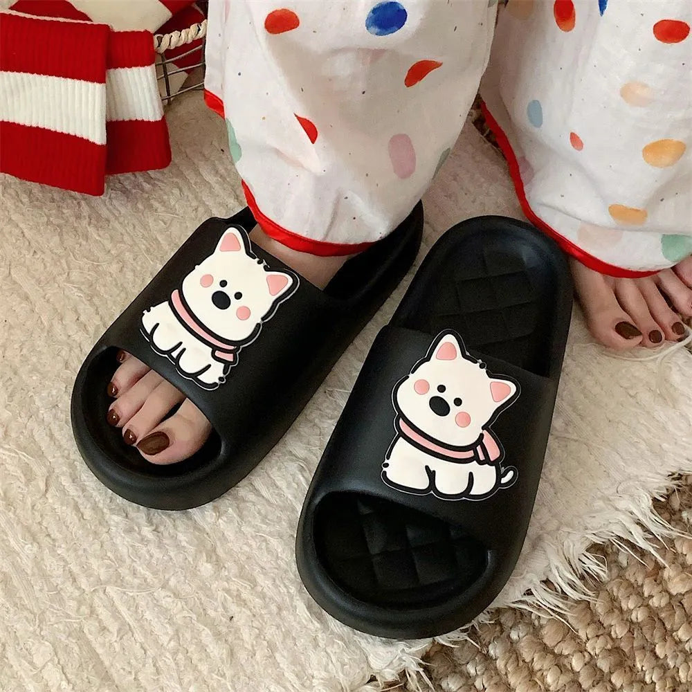 Rhombus patterned PVC slippers in cream white, a summer flip-flop with a thickening sole.