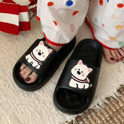 Rhombus patterned PVC slippers in cream white, a summer flip-flop with a thickening sole.