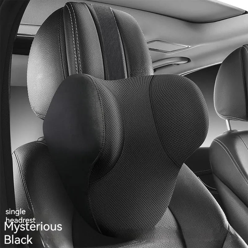 Memory foam car lumbar support pillow and headrest set in knitted fabric with hydrophobic latex filler
