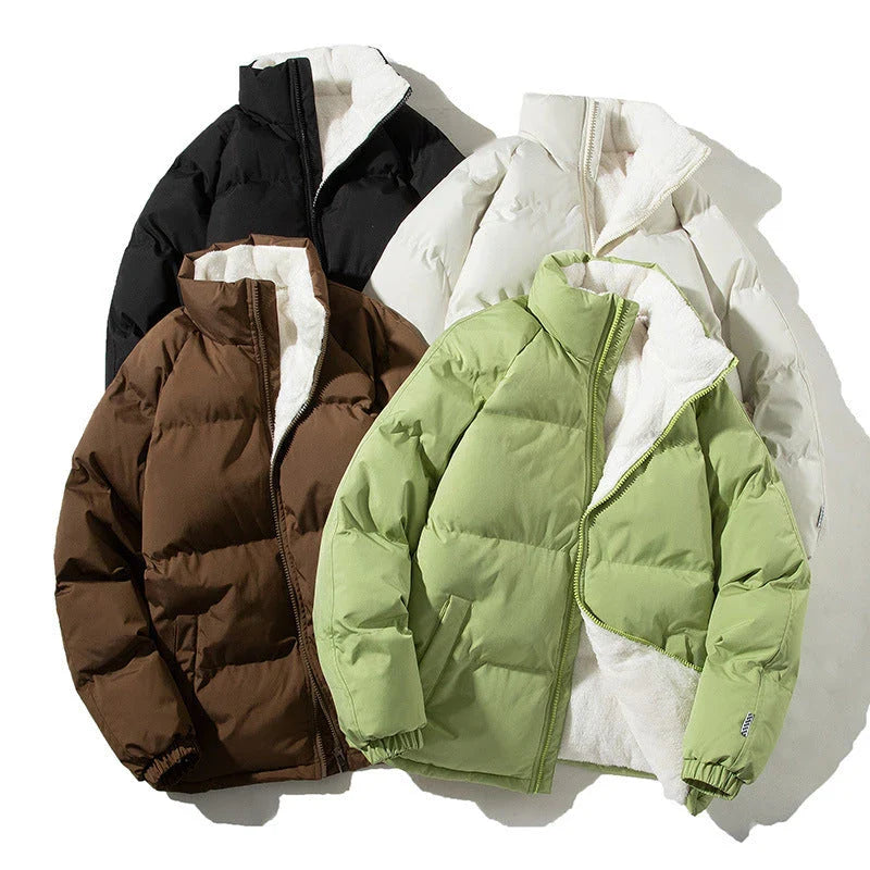 Cozy Plush Winter Jacket with Collar and Pockets for Couples