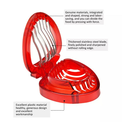 Red Strawberry Slicer with stainless steel blades for even fruit slices