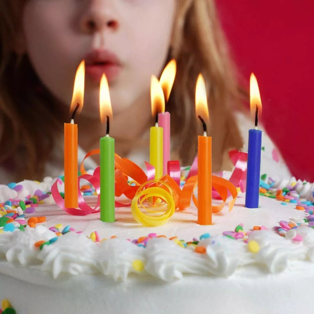 100 pack of colorful smokeless and tasteless birthday candles for clean celebrations