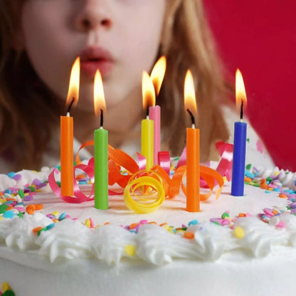 100 pack of colorful smokeless and tasteless birthday candles for clean celebrations