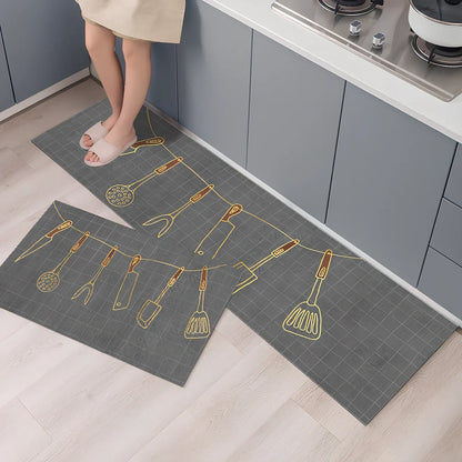 Rectangular polyester kitchen floor mat with machine-woven texture in modern design