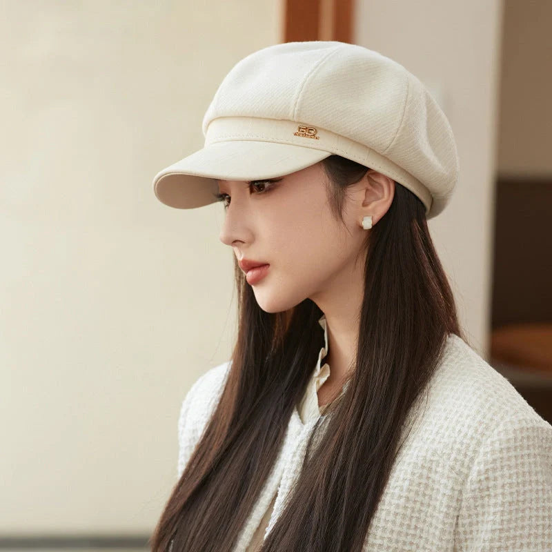 Stylish octagonal leather cap in black, gray, caramel, coffee, and milky white colors with breathable and windproof design