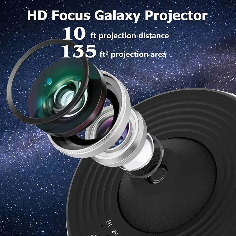 Starry sky projection from a compact, adjustable galaxy projector lamp for creating a soothing, ambient lighting experience in any room.