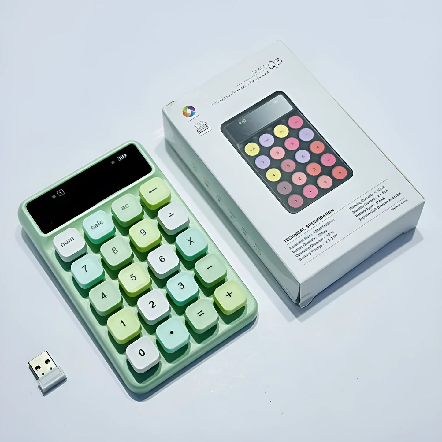 Q3 wireless mini keyboard in macaron colours including mixed bright green option