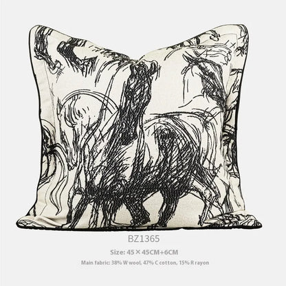 Golden horse pattern jacquard cushion in square and waist sizes with three colour options