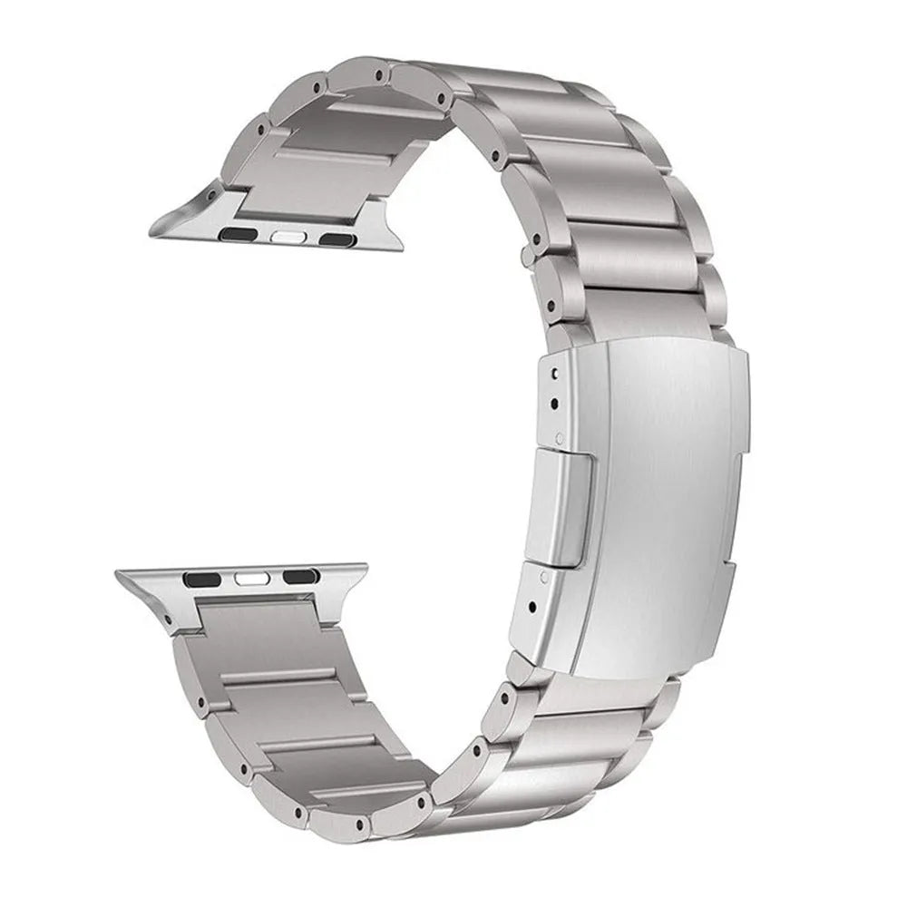 Titanium alloy replacement watch strap for Apple Watch, 204mm, folding buckle, black or silver