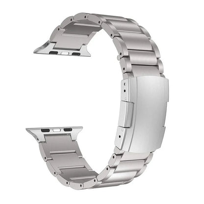 Titanium alloy replacement watch strap for Apple Watch, 204mm, folding buckle, black or silver