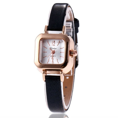 Women's fashion watch with alloy case in black, white, pink, or brown colour options showing 10mm thickness