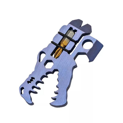 Dinosaur Head Tool in TC4 titanium, available in grey, blue, and copper