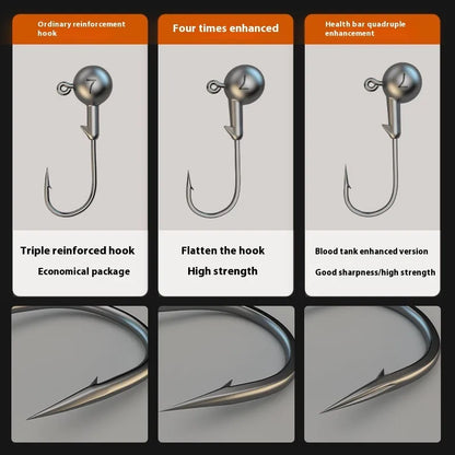 Steel jig fishing hooks with lead heads, 7g weight, and blood trough design in a set of 50 pieces