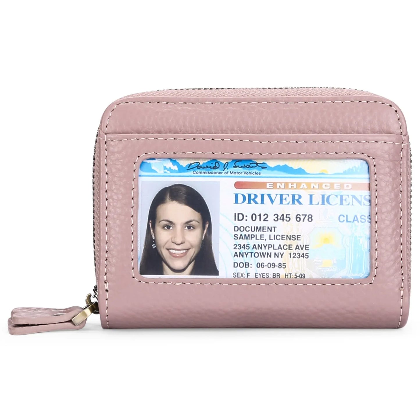 Genuine cowhide leather expanding card holder wallet with zipper closure in multiple colour options