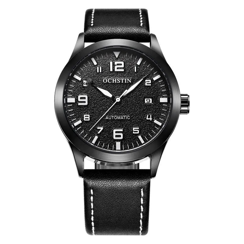 Casual business retro leather automatic mechanical watch with 12mm thickness on wrist, showing colour options