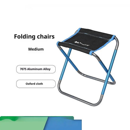 Black ethnic style folding stool with aluminium alloy frame in folded and unfolded positions