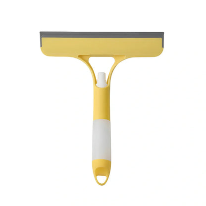 Double-sided plastic glass scraper in sky blue, 15cm long for removing household water stains