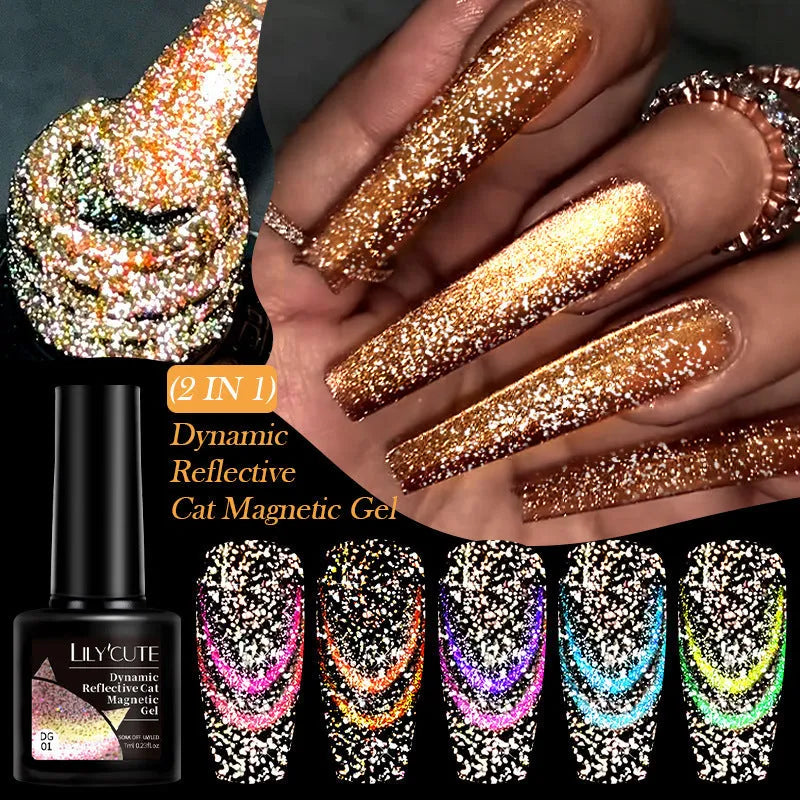 Diamond In The Debris Cat Eye Series UV Gel Polish bottles in six colours with glitter and fragments