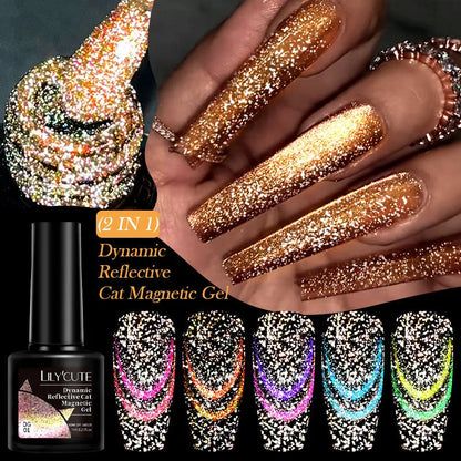 Diamond In The Debris Cat Eye Series UV Gel Polish bottles in six colours with glitter and fragments