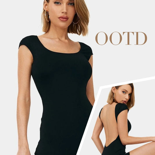 Stylish backless jumpsuit in black, perfect for summer vacations and pool parties