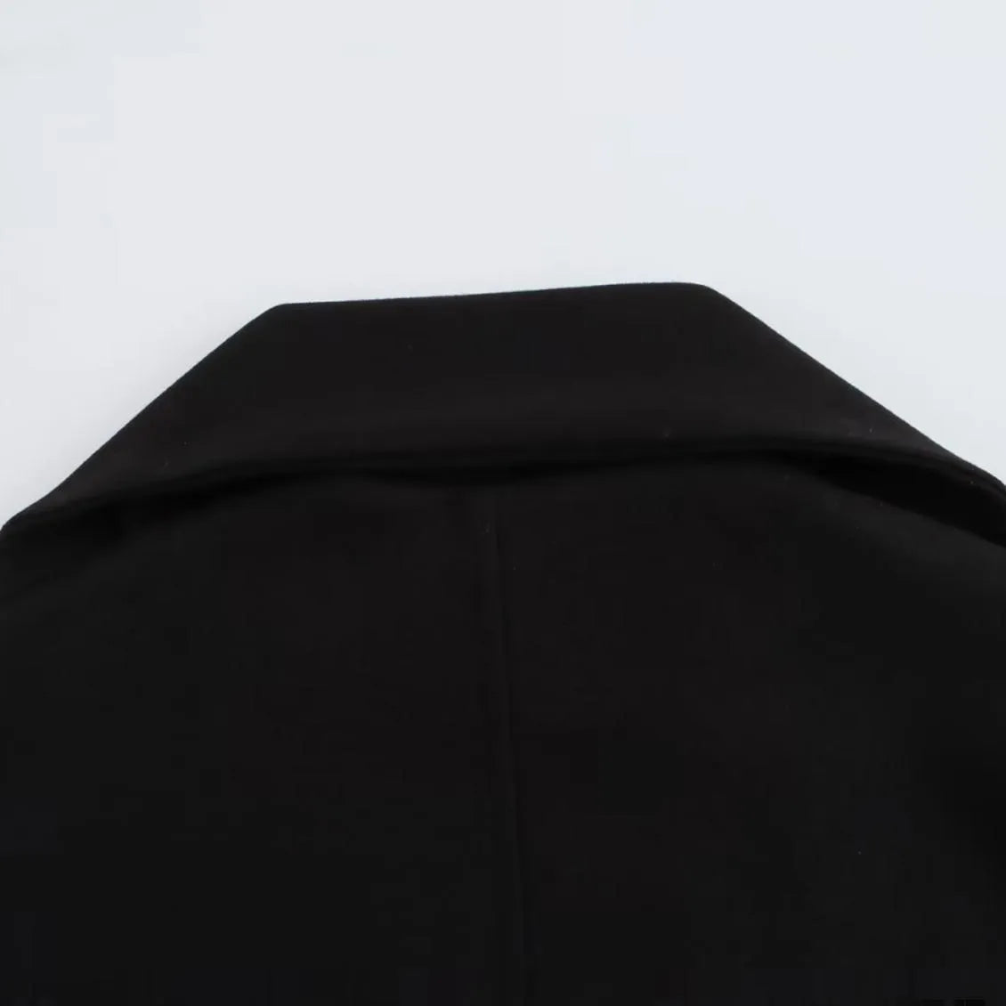 Women's black polyester scarf overcoat with artificial fur collar, lengthened 100cm design, and pockets for street fashion