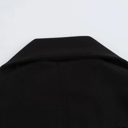 Women's black polyester scarf overcoat with artificial fur collar, lengthened 100cm design, and pockets for street fashion