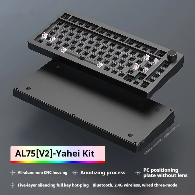 Heiji Snake aluminium mechanical keyboard DIY kit with keycaps and tools on a desk.