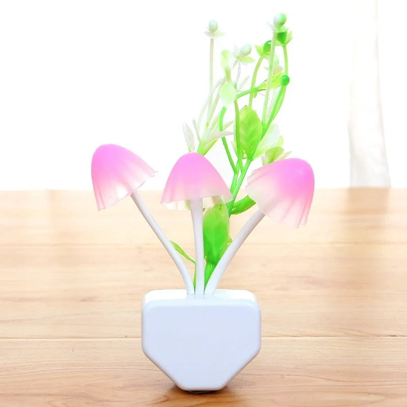 Color-changing LED mushroom night light with automatic sensor for home use