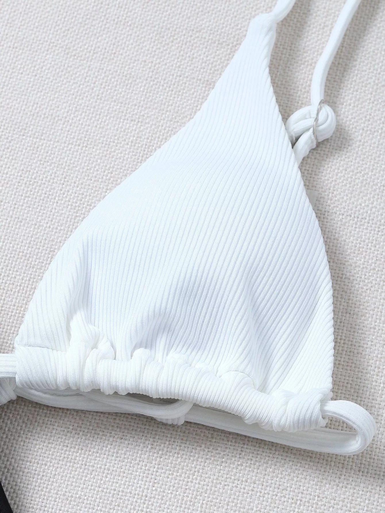 Solid color polyester bikini in black and white, fluorescent green, light blue