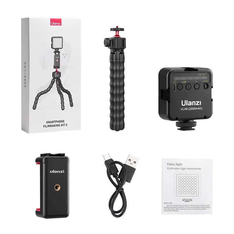 Multifunctional photography and video live VLOG suite with 2985-set colour tripod on stable surface