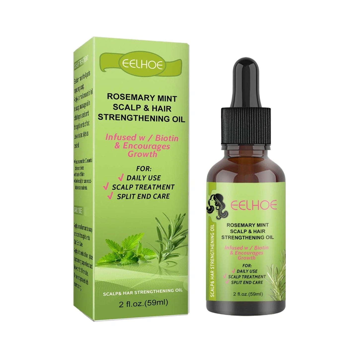 Rosemary Mint Hair Growth Oil bottle with natural ingredients for scalp massage and hair growth